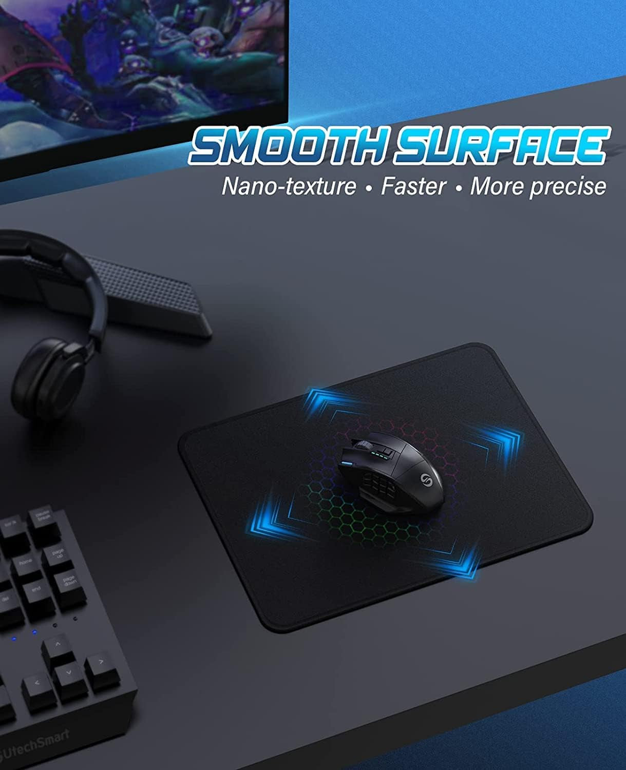 Mouse Pad,  Computer Mouse Pad with Stitched Edges, Washable Mouse Mat with Superior Micro-Weave Cloth, Gaming Mouse Pad for Office & Home, Non-Slip Rubber Base, Black